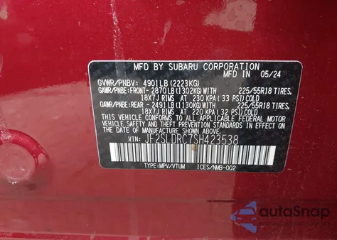 2025 Subaru Forester Limited z USA, uszkodzony, nr VIN JF2SLDRC7SH423538